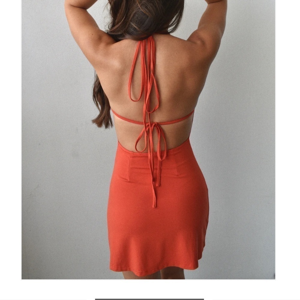 Orange Mini Tie Dress - Picture 2 of 8